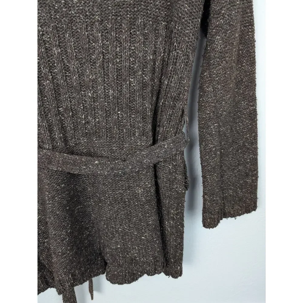 J Crew Cardigan Sweater Longline Wool Blend Heathered Chunky Knit Brown Size M